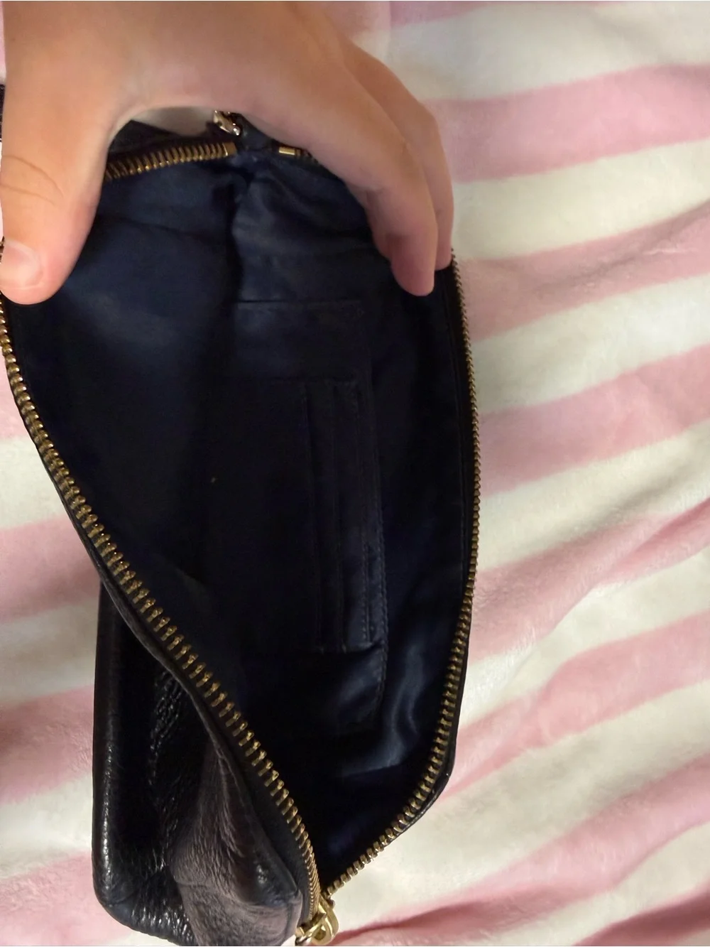 Coach Black Pebble Leather Wristlet with Gold Hardware
